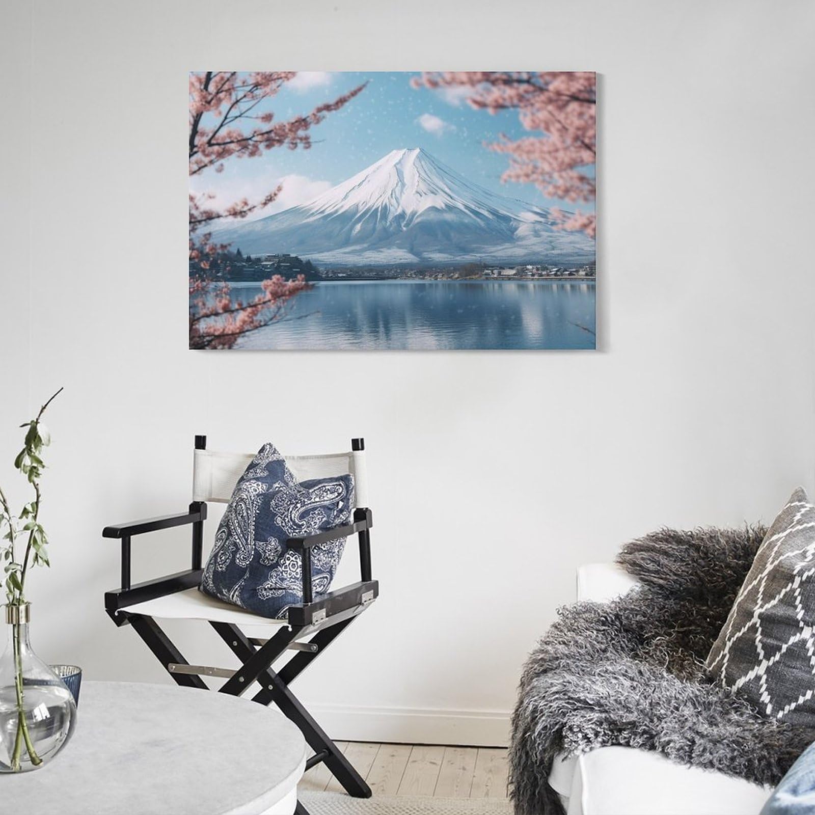 Amazon.co.jp: 絵画 桜咲く湖を望む富士山インテリア 絵画 美しい日本